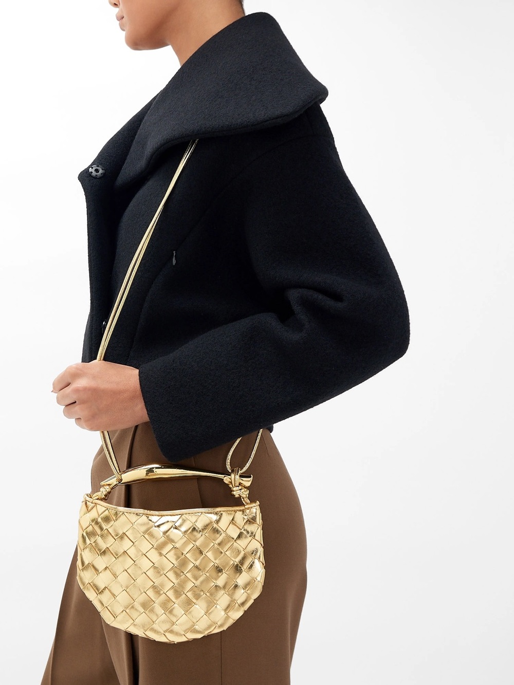 Bottega Veneta Metallic Gold Mini Sardine Crossbody Bag